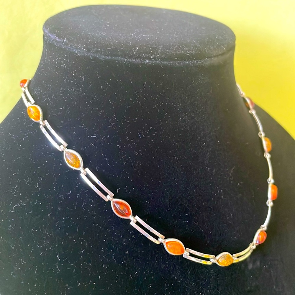 Vintage Baltic amber in sterling silver necklace
